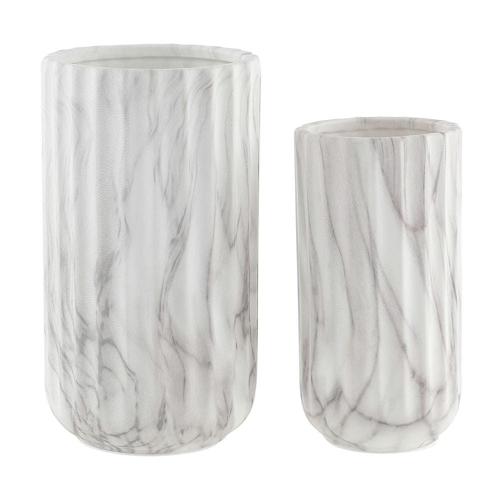 SAFAVIEH Silene 8.5 in. Glazing White Marble Decorative Vase (Set of 2