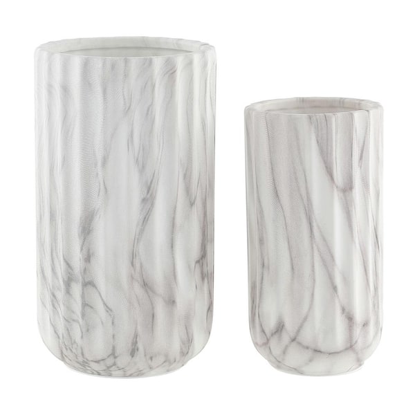 SAFAVIEH Silene 8.5 in. Glazing White Marble Decorative Vase (Set of 2)