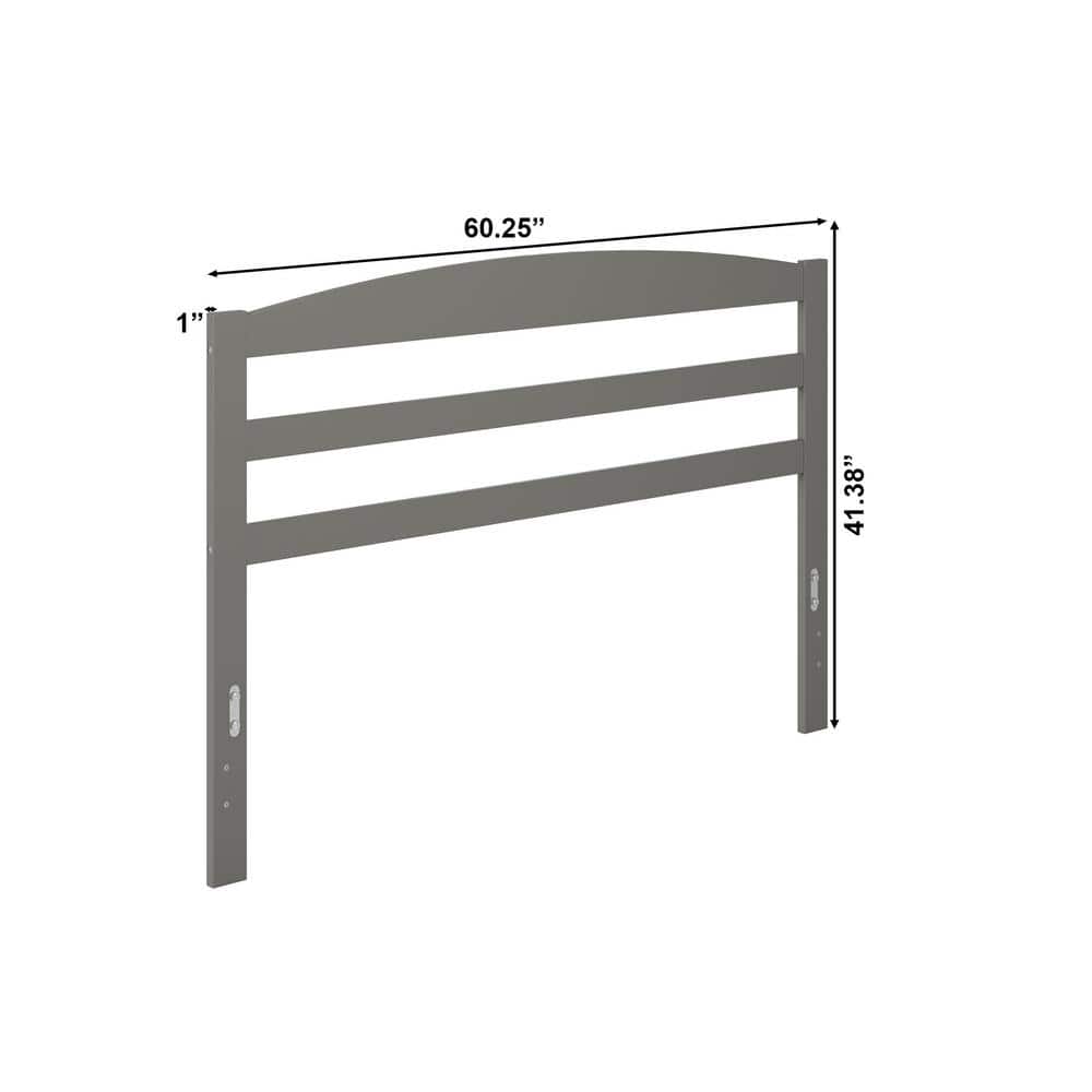 Gray Queen Size Solid Wood Slatted Headboard with Charging Station