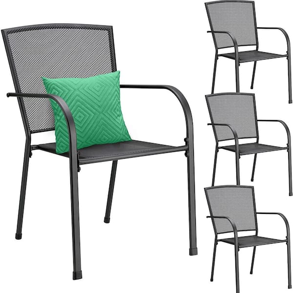 FUFU&GAGA Stackable Metal Outdoor Dining Chairs Set of 4, Patio Lounge Chair in Dark Gray for Outside, Garden, Backyard (4-Pack)