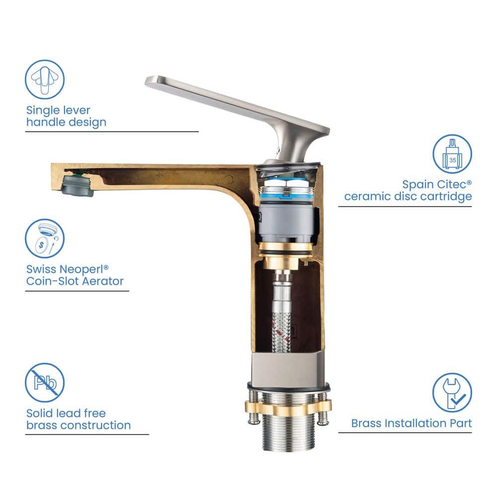 Brushed Nickel Single-Handle Modern Bathroom Faucet with Pop-Up Drain