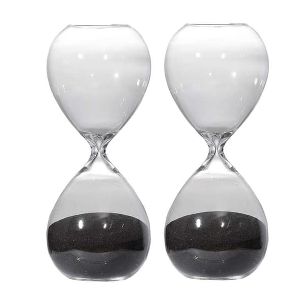 Unbranded 8 in. H Ferdinand Glass Hourglass 30 Minute Sand Timer Minimalist Sand Clock, Black Sand (Set of 2)