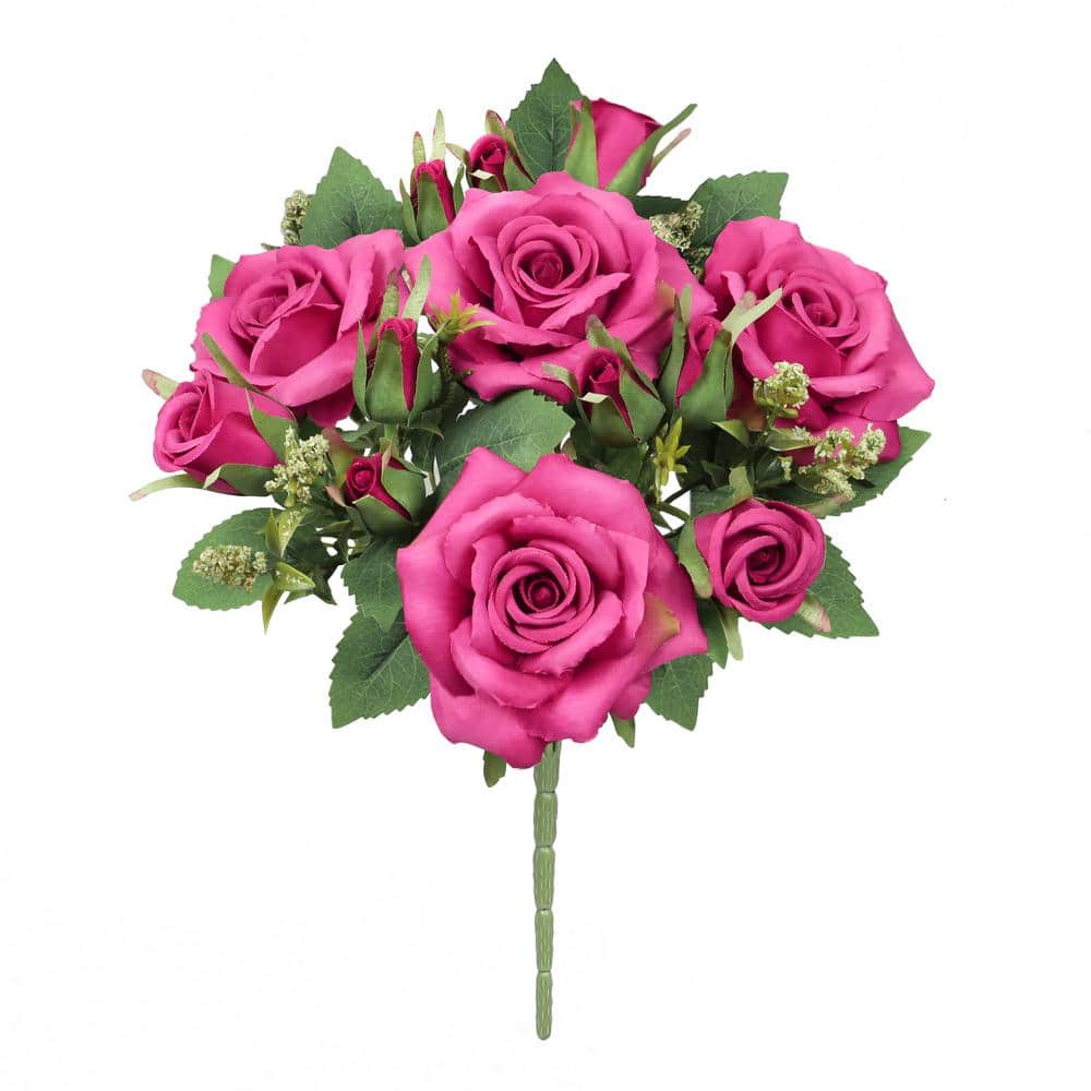LIVING LUXURY 13 in. Petite Fuchsia Artificial Tea Rose
