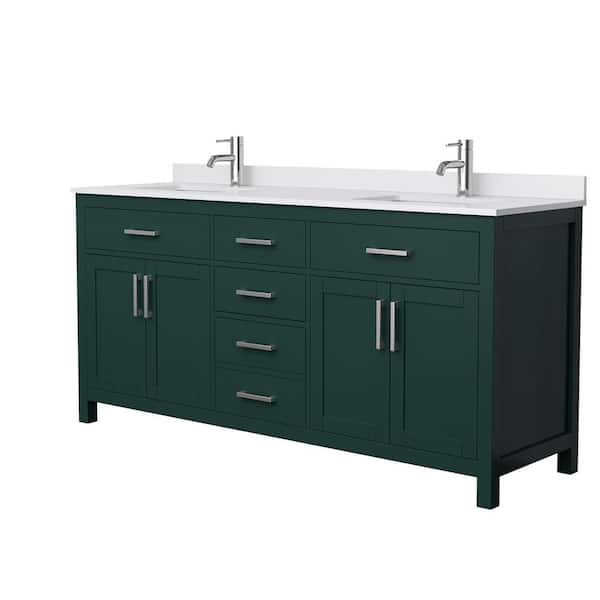 Wyndham Collection Beckett 72 in. W x 22 in. D x 35 in. H Double Sink Bathroom Vanity in Green with White Cultured Marble Top