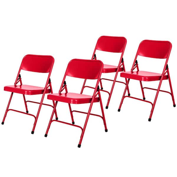 HAMPDEN FURNISHINGS Bernadine Dining Folding Chair With Metal Seat, Red (Pack of 4)
