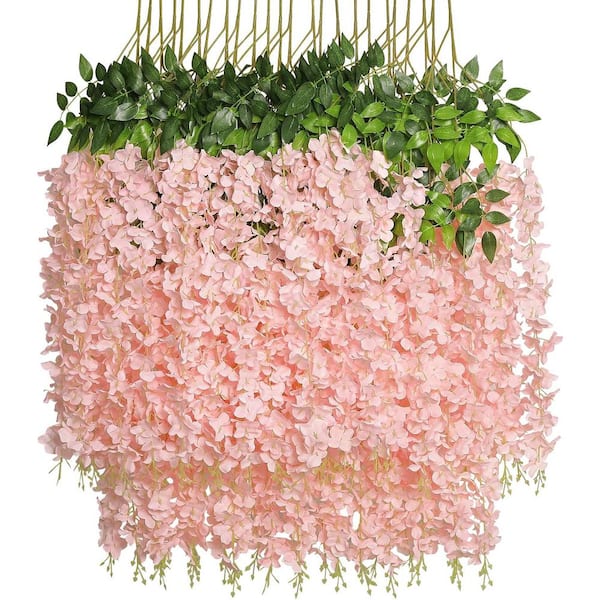 Unbranded 43.2 in. Blush Pink Indoor/Outdoor Artificial Wisteria Vines Rattan Silk Flower (24-Pack)