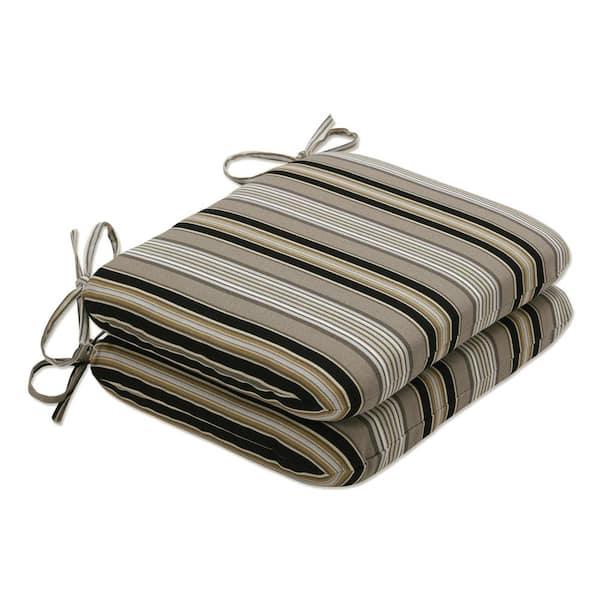 Pillow Perfect Striped 18.5 x 15.5 Outdoor Dining Chair Cushion in Black/Grey (Set of 2)