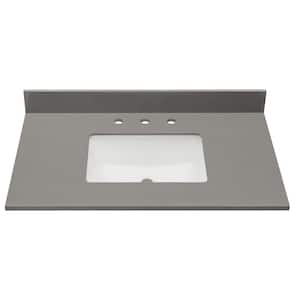 Madrid 37 in. W x 22 in. D Composite Stone Vanity Top in Concrete Grey with White Rectangular Single sink