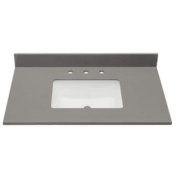 Altair Madrid 37 in. W x 22 in. D Composite Stone Vanity Top in Concrete Grey with White Rectangular Single sink