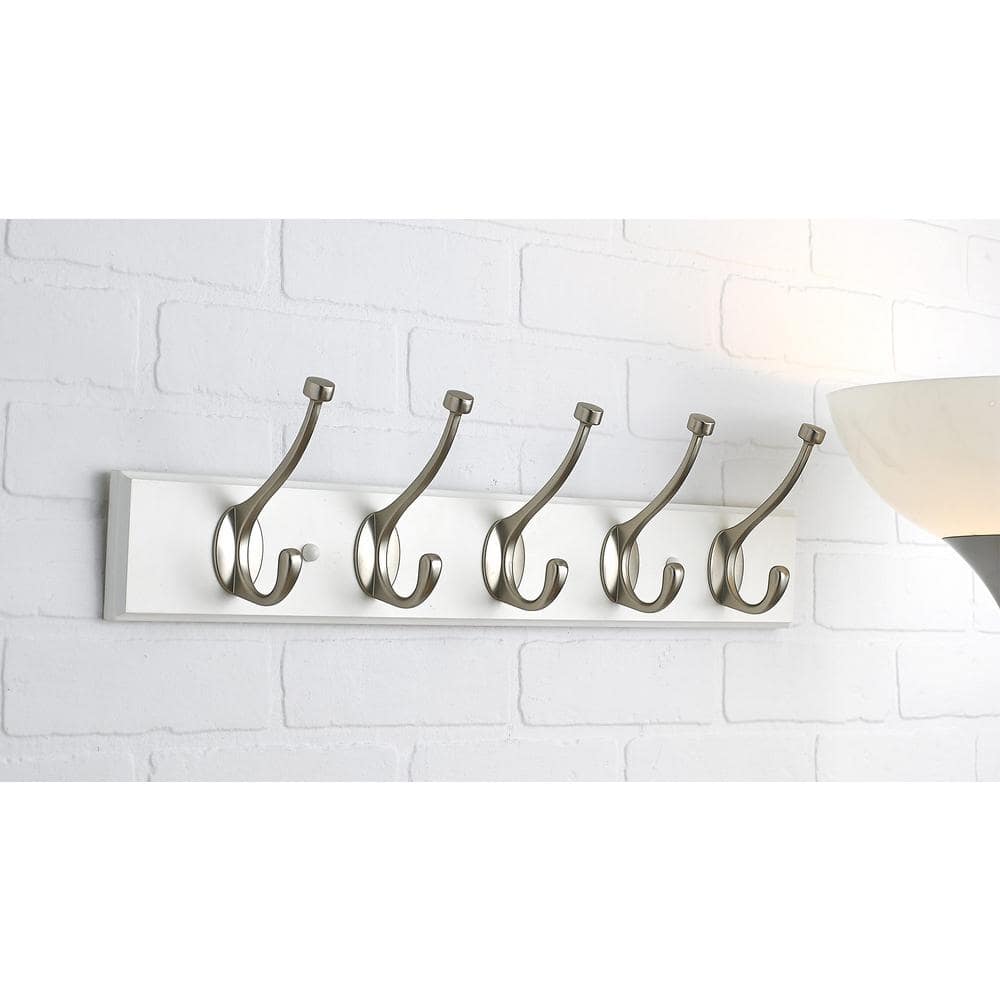Brushed Nickel and White 25.6" Wall Mount Hook Rack