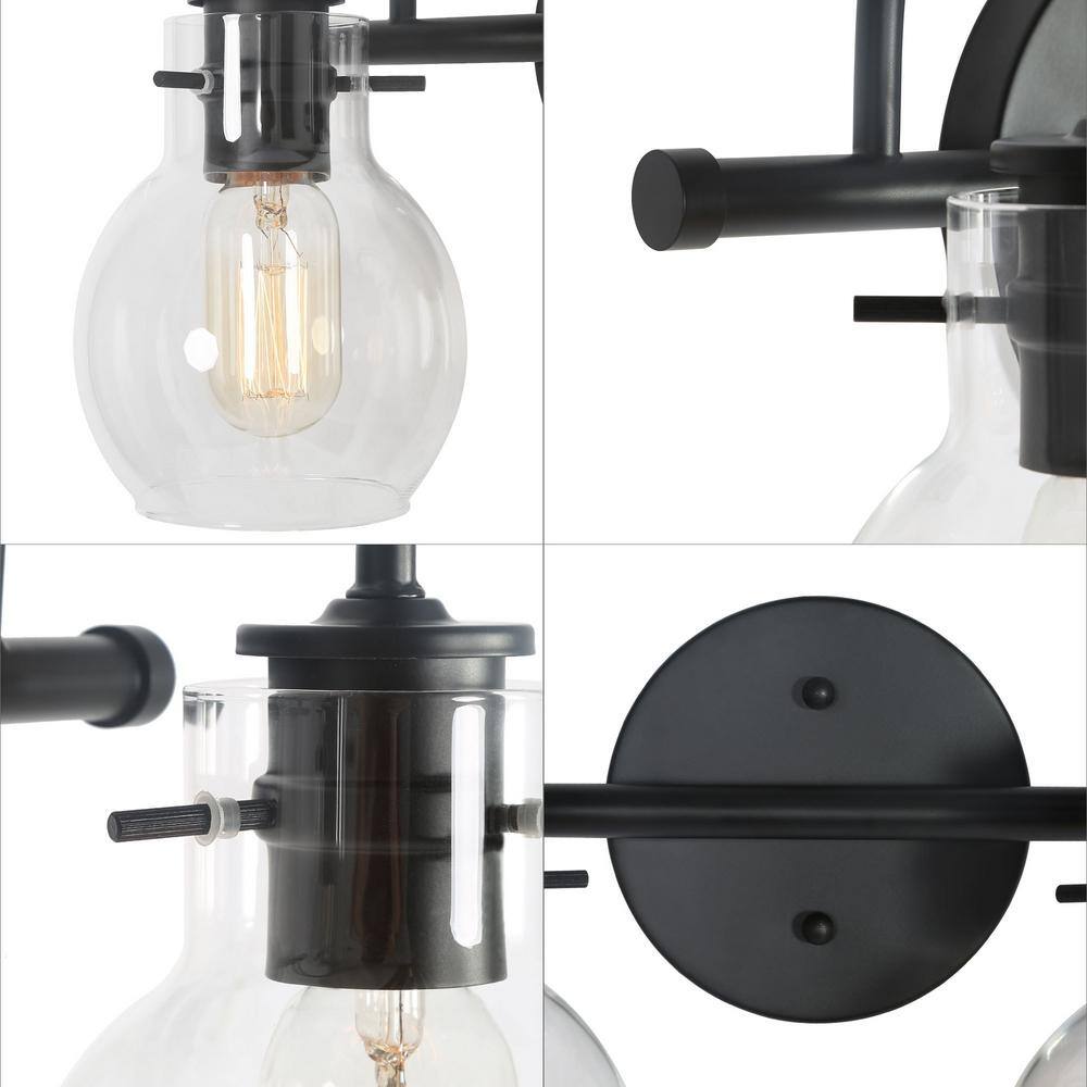 13" Black Metal Vanity Light with Clear Glass Globe Shades