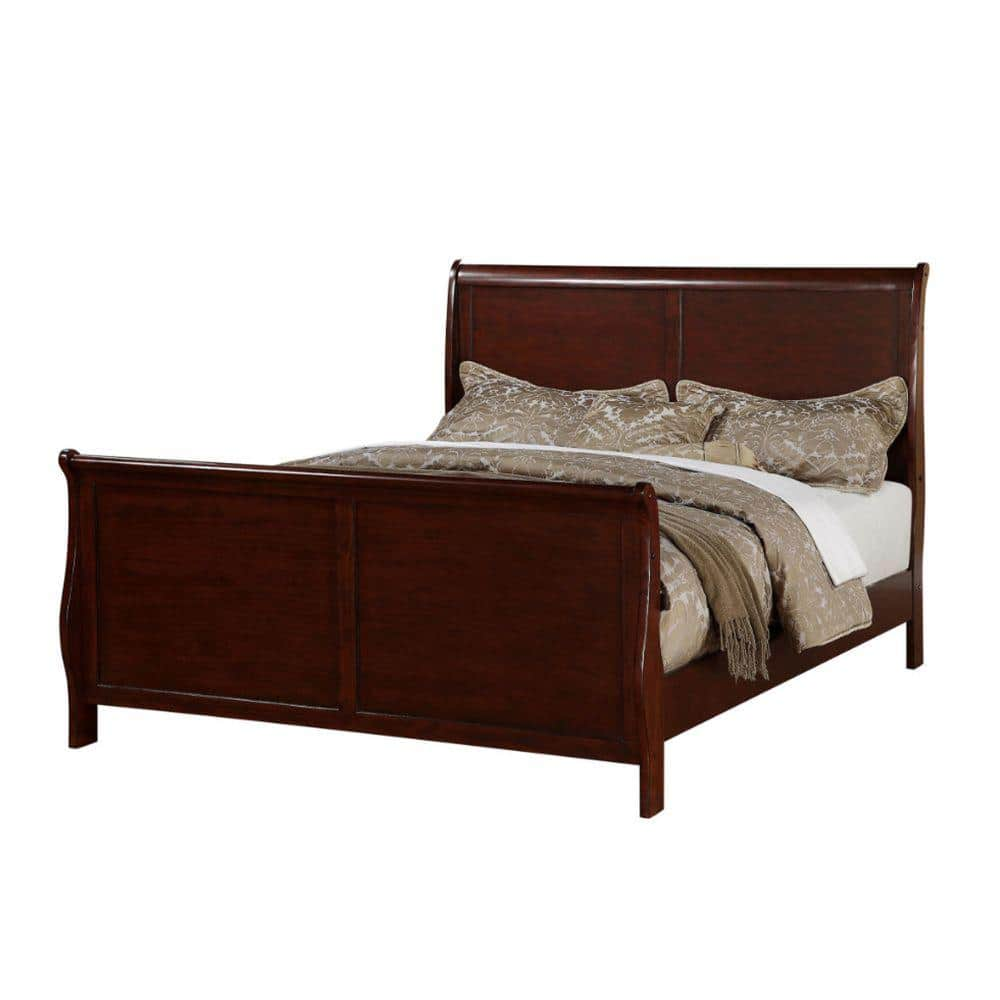 Benjara Clean And Convenient Cherry King Wooden Bed Bm168405 The Home Depot