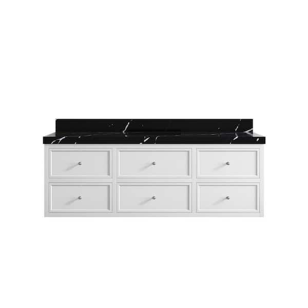 Willow Collections Roswell Floating 60 in. Single Sink Freestanding White Bath Vanity with Calacatta Black Qt. Top Unassembled