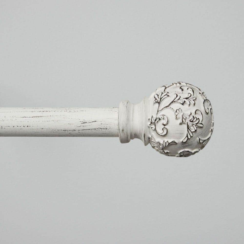 EXCLUSIVE HOME Vine 66 in. - 120 in. Adjustable 1 in. Single Curtain Rod Kit in Distressed White with Finial ER1015-04-66120