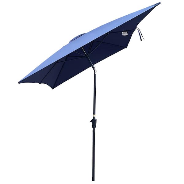Tatayosi 9 ft. Steel Patio Umbrella Outdoor Umbrella with Crank and Push Button in Navy Blue