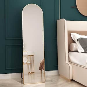 16.5 in. W x 59.8 in. H Gold Aluminium Alloy Metal Frame Arched Full Length Mirror Floor Mirror with Stand