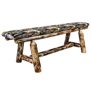 Glacier Country Collection 18 in. H Brown Wooden Bench with Woodland Pattern Upholstered Seat, 5 ft. Length