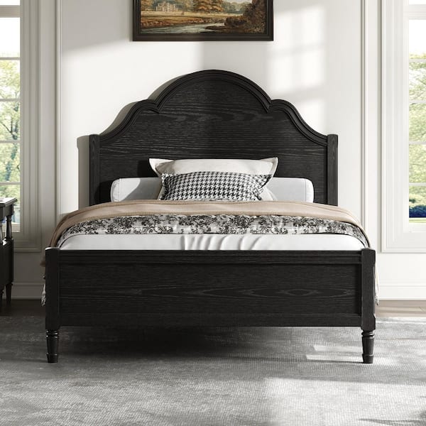 Black Solid Wood Frame Full Platform Bed with Headboard and Footboard
