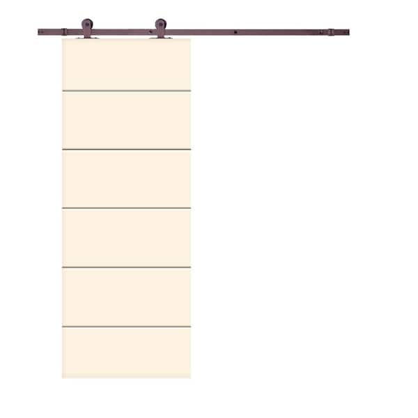 CALHOME Modern Classic 24 in. x 80 in. Beige Stained Composite MDF Paneled Sliding Barn Door with Hardware Kit