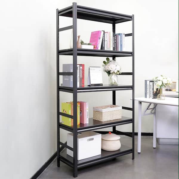 Storage Shelves 5 Tier Heavy Duty Metal Shelving Unit Adjustable Shelving Unit, H 72 x W 35.4 x D 15.7 in Black