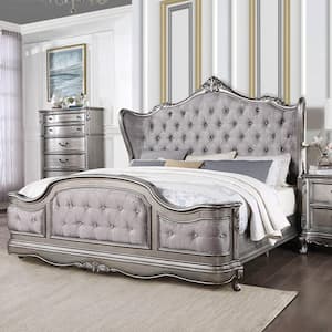 Ariadne Gray Composite Bed Frame Mounted Queen Platform Bed Upholstered