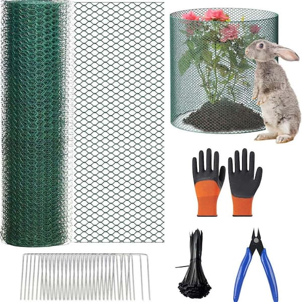 16 in. H Green Plant Protector Wire Mesh Customizable Cage with Stakes & Ties to Keep Animal Out