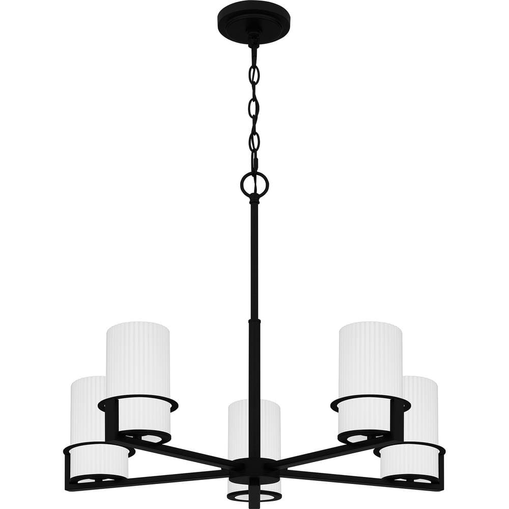 Seymour Matte Black 5-Light Chandelier with Opal Glass Shades