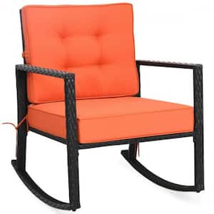 Patio Rattan Wicker Rocking Chair Outdoor Rocking Chair with Orange Cushions