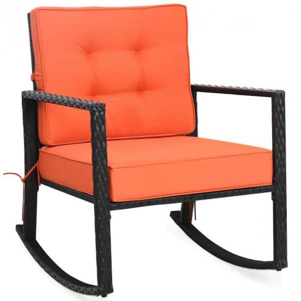 Alpulon Patio Rattan Wicker Rocking Chair Outdoor Rocking Chair with Orange Cushions