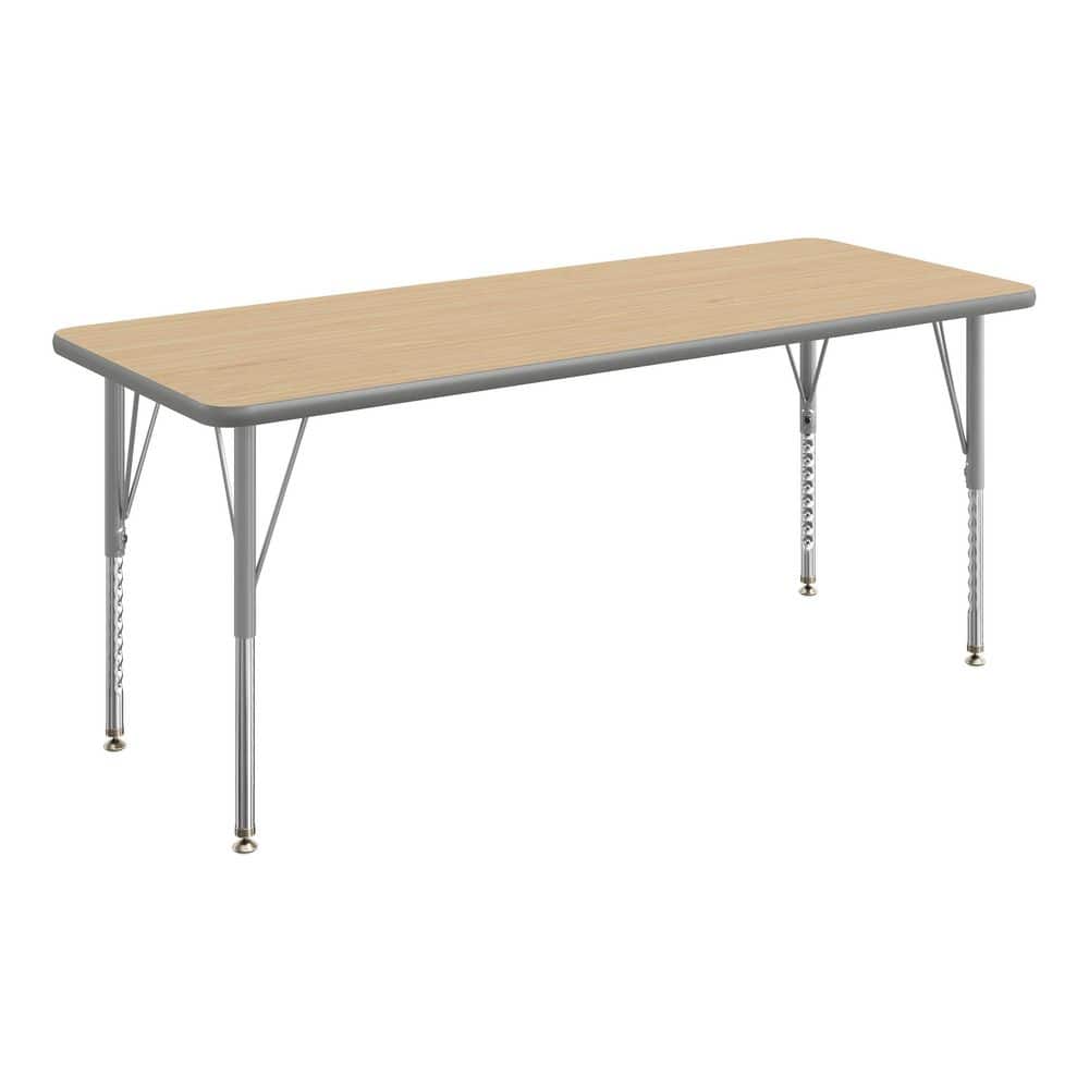 Wren Adjustable Light Natural Top/Silver Frame Rectangle Kids Activity Table with Thermal Laminate Top for 4