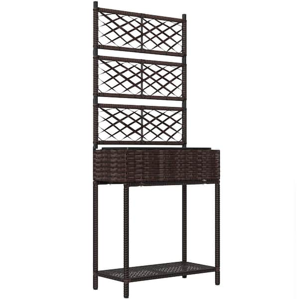 Outsunny 18.5 in.  x 7.1 in.  x 5.1 in.  Steel Raised Bed Planter with Trellis for Climbing Plants, Freestanding Rattan, Brown