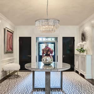 22.83 in. 9-Light Chrome Modern Round Unique Tiered Chandelier with Crystal Accents