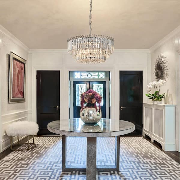 LLHZSY 22.83 in. 9-Light Chrome Modern Round Unique Tiered Chandelier with Crystal Accents
