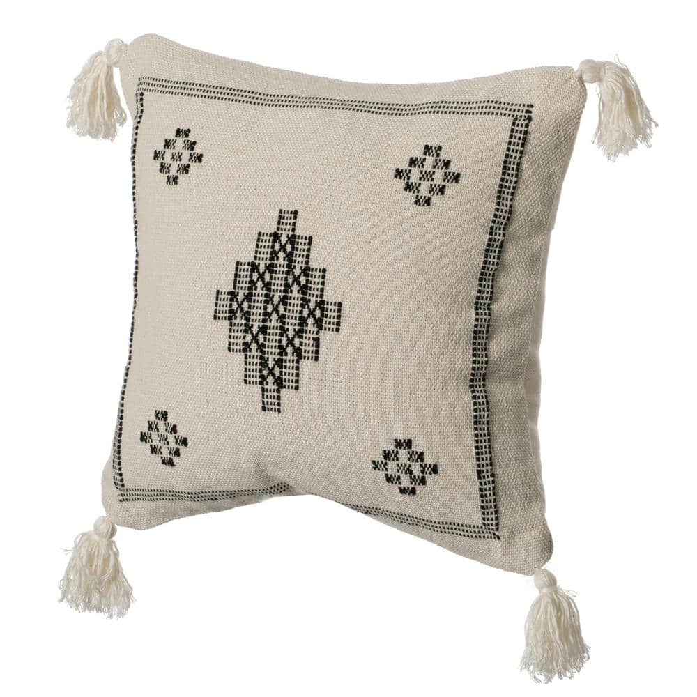 Aztec Deer Bust Embroidered Burlap Throw Pillow, 18x18