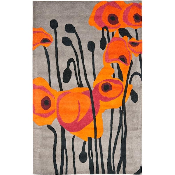 SAFAVIEH Soho Grey/Orange 4 ft. x 6 ft. Floral Area Rug