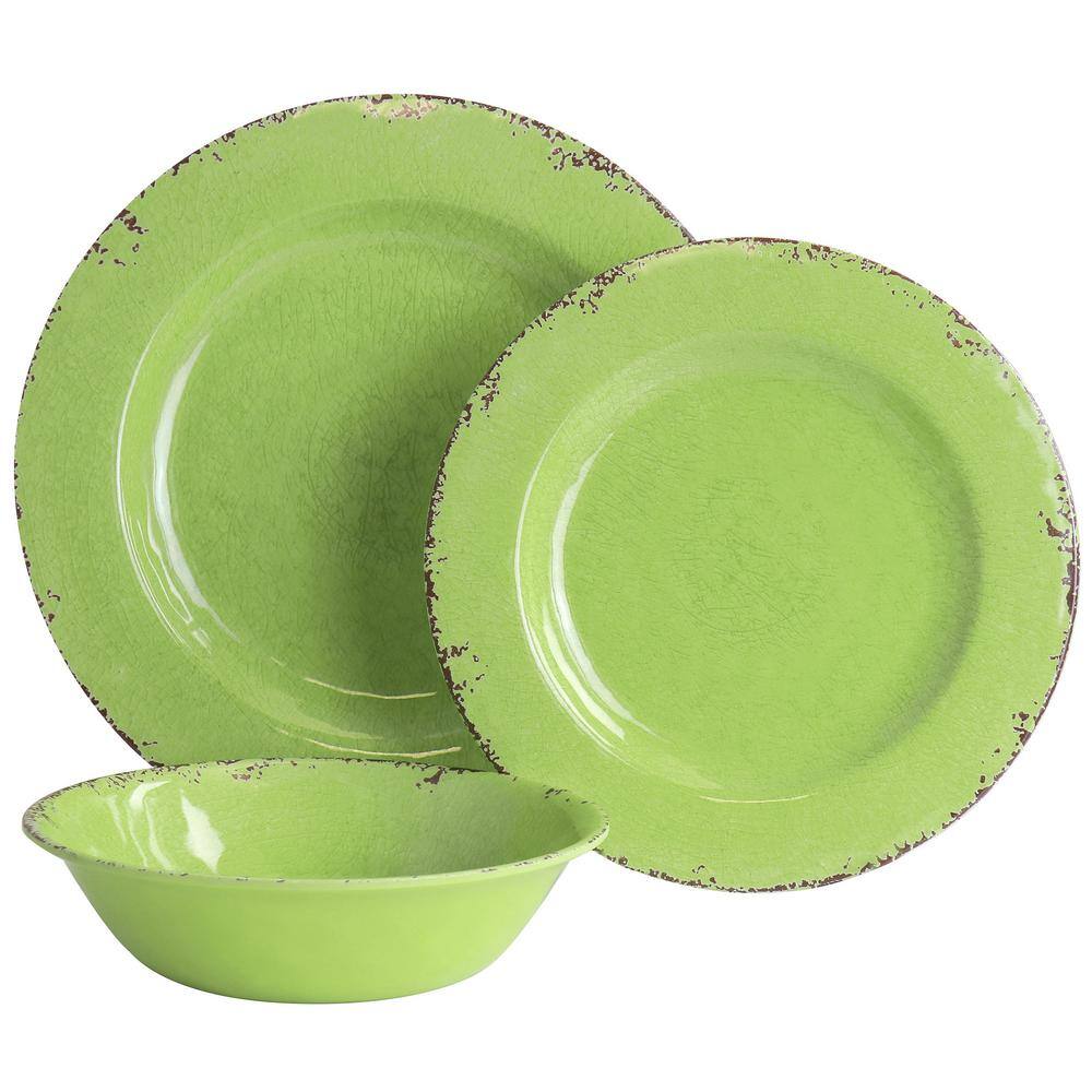 Gibson Mauna Green Melamine 12-Piece Dinnerware Set