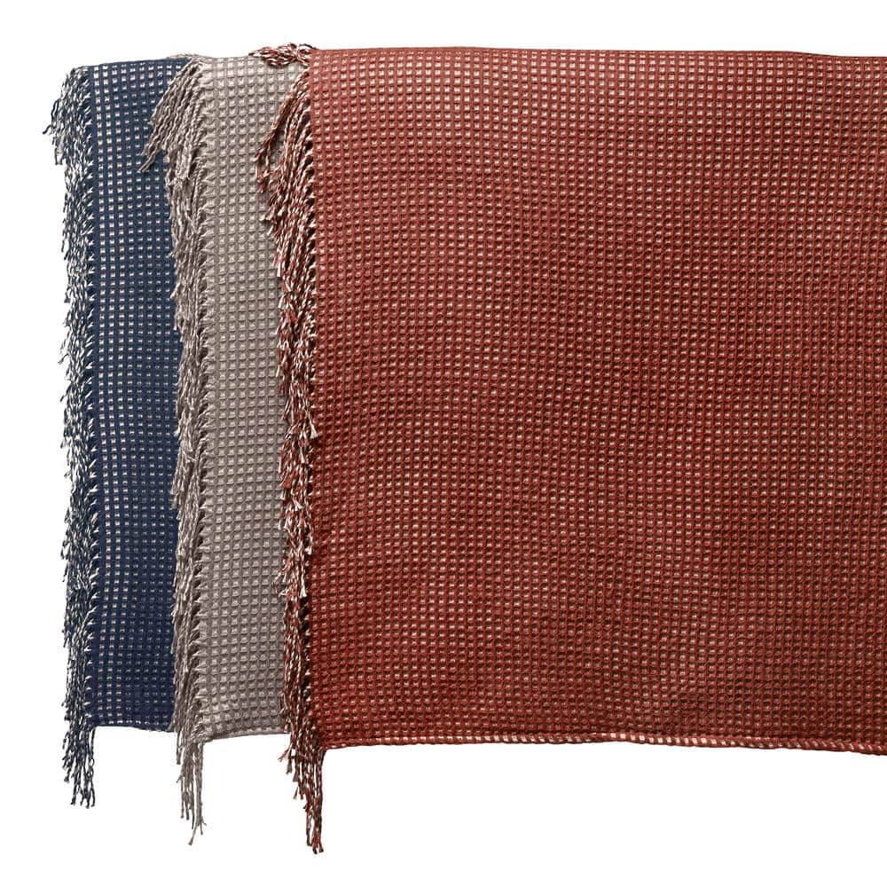 Dark Taupe Knitted Reversible Throw Blanket with Fringe