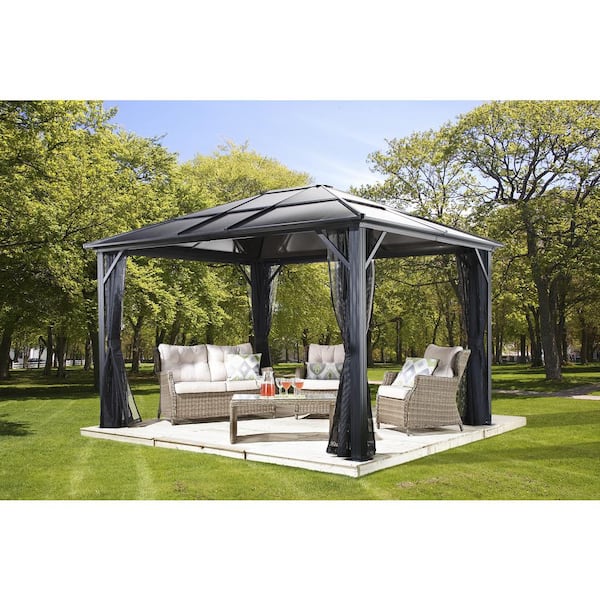 Meridien 10 ft. x 12 ft. Charcoal Rustproof Aluminum Framed Gazebo