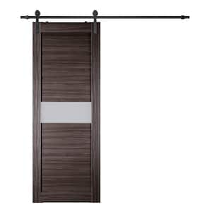 Edna 32 in. x 80 in. 1-Lite Frosted Glass Gray Oak Wood Composite Sliding Barn Door with Hardware Kit
