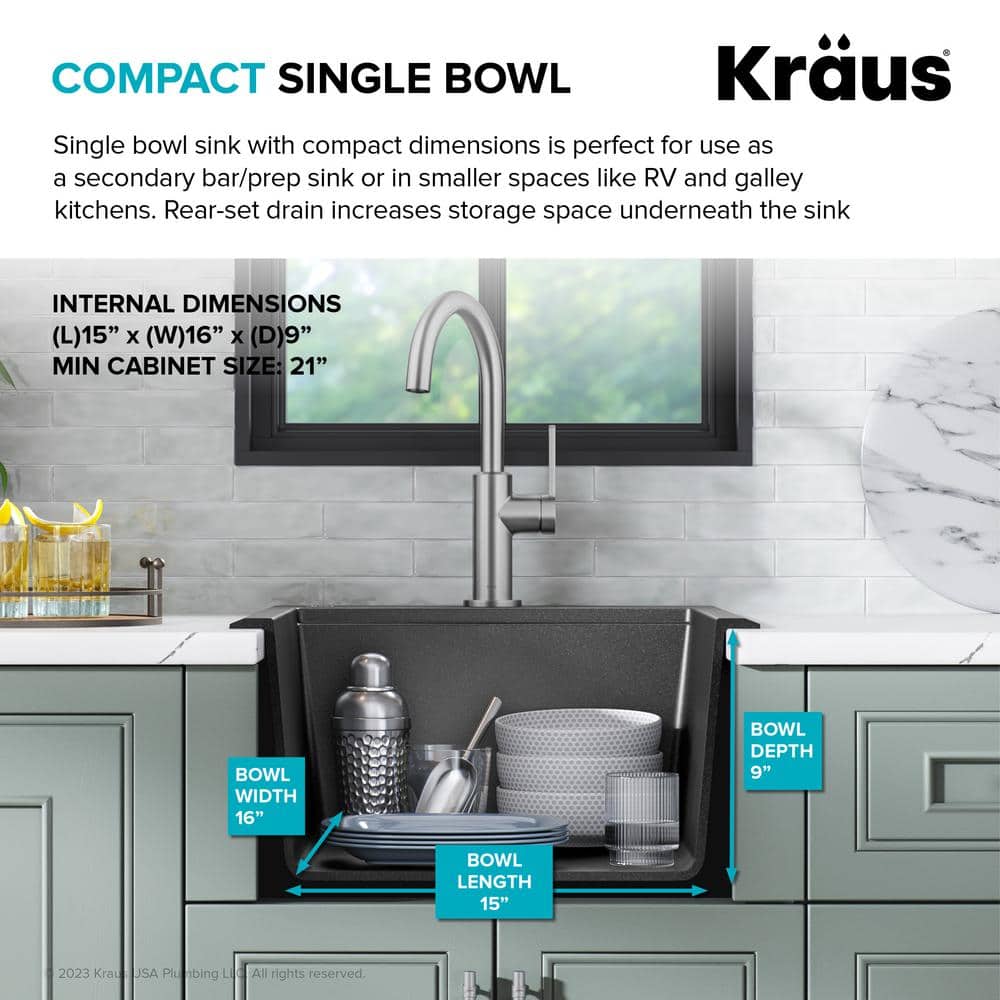 Bellucci Metallic Black Granite Composite Single Bowl Kitchen Sink