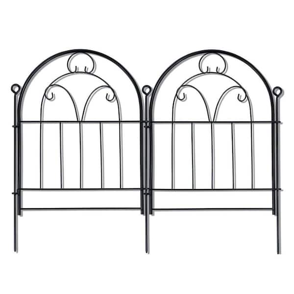 21 in. x 11 ft. Rustproof Metal No Dig Arched Fence Animal Barrier for Yard Landscape Patio Decor, Black (10-Pack)