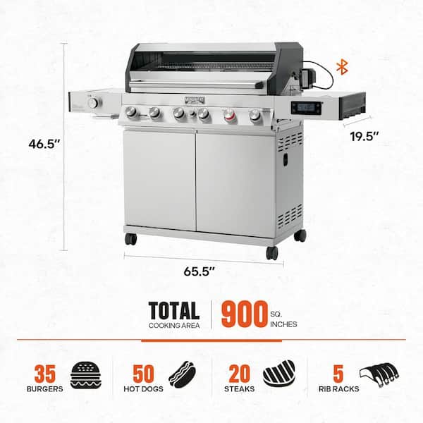 Denali 6-Burner Propane Gas Grill in Stainless with Clearview Lid, Rotisserie Kit, Infrared Burners, and Sear Burner