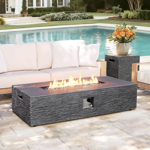 56-Inch Rectangle Magnesium Oxide Gas Fire Pit Table, Includes Tank Cover, Dark Gray