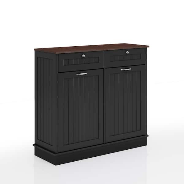 40 in. W x 14 in. D x 36 in. H Ready to Assemble Floor Base Tilt-Out Trash Kitchen Cabinet in Black with Trash Can