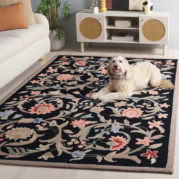 SAFAVIEH Chelsea 3 ft. x 5 ft. Oval Black Solid Color Floral