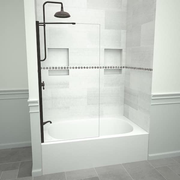 Tile Redi Redi Screen 5400 60 in. W x 60 in. H Semi-Frameless Fixed Bathtub Door in Oil Rubbed Bronze without handle