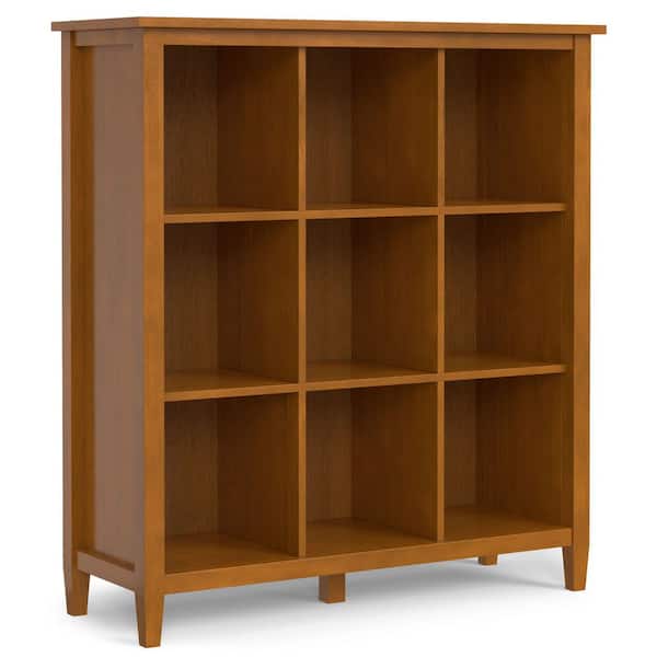 Warm Shaker 48 in. H Light Golden Brown Solid Wood 3-Shelf 9 Cube Storage Bookcase