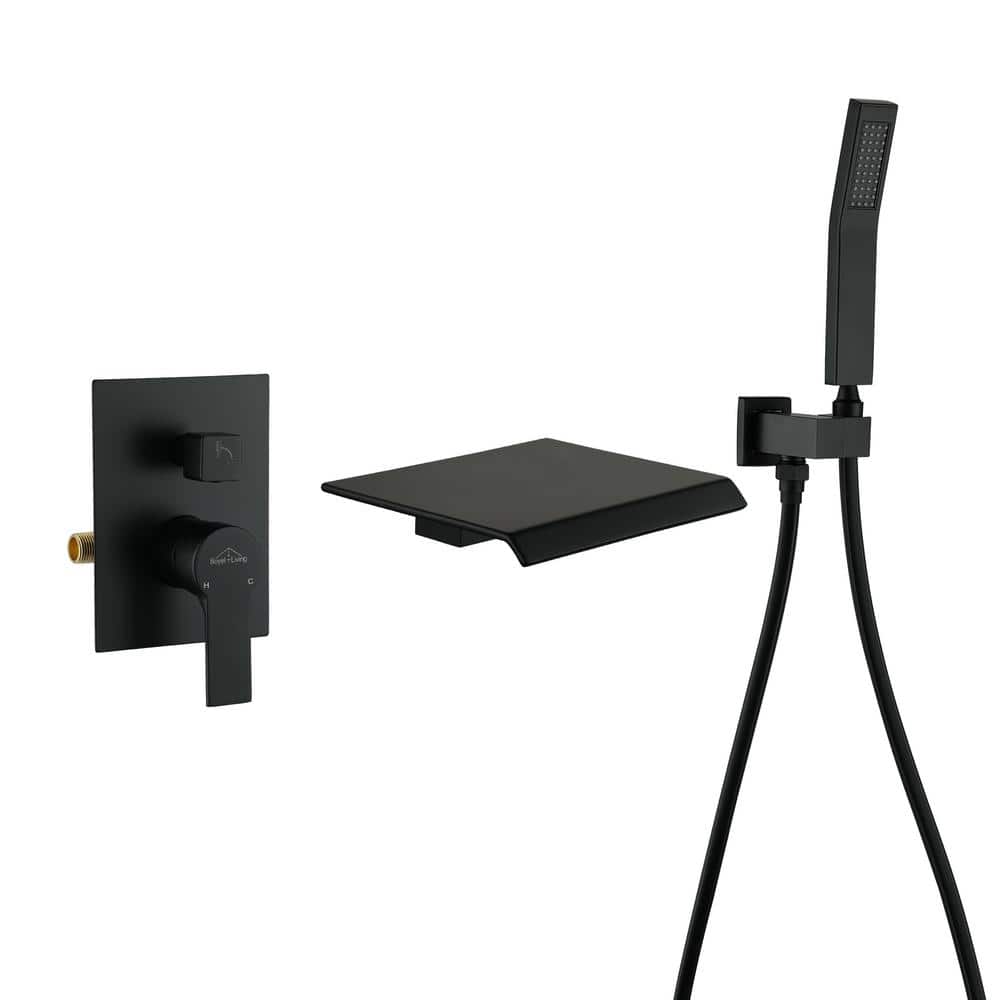 Single-Handle Wall Mount Roman Tub Faucet with Hand Shower in Matte Black