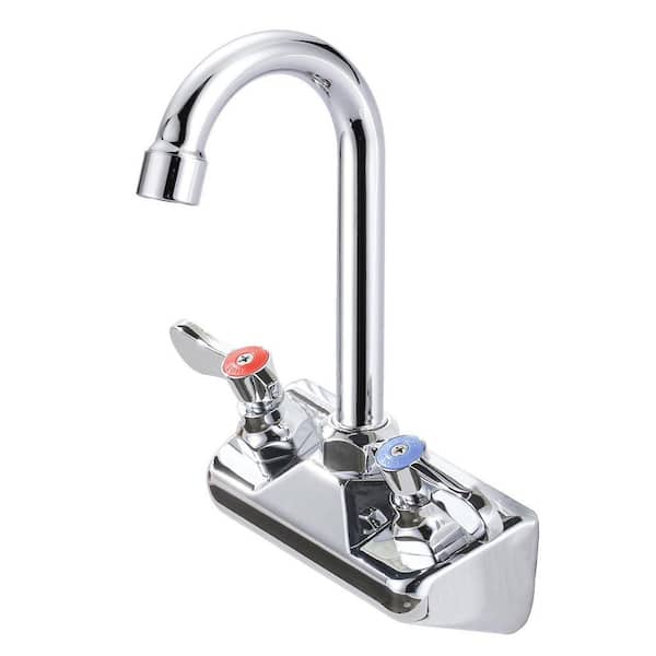 4 in. Center 2 Hole Wall Mounted High Arc Double Handle Brass Kitchen Bar Faucet in Polished Chrome