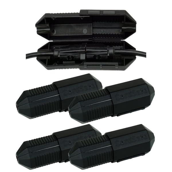Extension Cord Safety Cover, Plug Protector for Lights, Power Tools, Weather Resistant, Indoor/Outdoor, Black 4PK